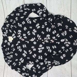 Maeve Black White Bow Tie Button Down Blouse Hi Low Size 10